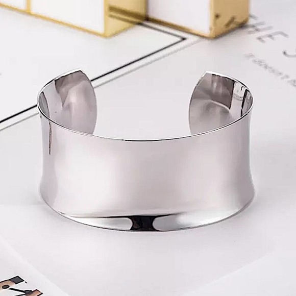 Boho Sterling Silver Resizable Wide Cuff Stamped Bangle Cuff Bracelet - Picture 3 of 5